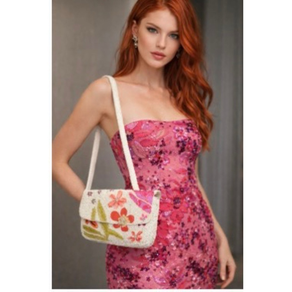 Studio 12 Beaded Handmade Floral White Viral Coquette  Shoulder Bag New 9”x6.5”